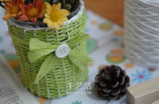 漂亮的纸藤手工制作 包括花瓶、笔筒和收纳篮- www.aizhezhi.com