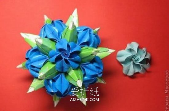 怎么做绿萝魔灵花球图解 手工绿萝花球的折法- www.aizhezhi.com