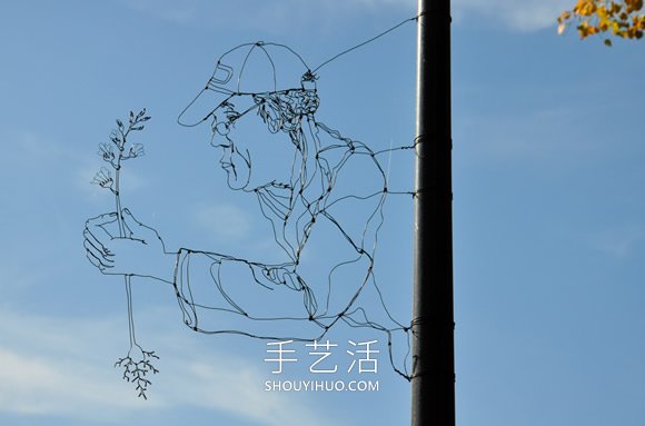 神奇铁丝艺术 DIY隐身路标路灯上的错位肖像- www.aizhezhi.com